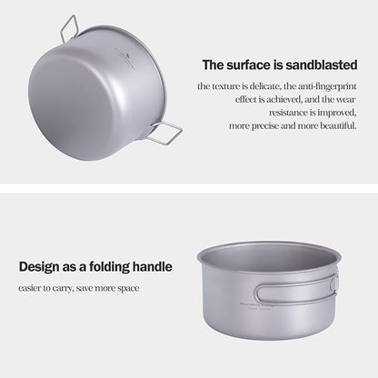 iBasingo 1.2L Titanium Soup Pot with Lid Camping Cookware with Foldable Handle Portable Lightweight Outdoor Kitchen Cooking Kit Backpacking Hiking Picnic Fishing Mountaineering Ti2106C (1 pc)
