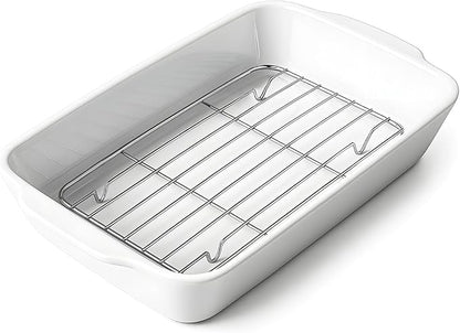 HOMBENE Casserole Dish with Roasting Racks, 3 QT Baking Dish with Handles