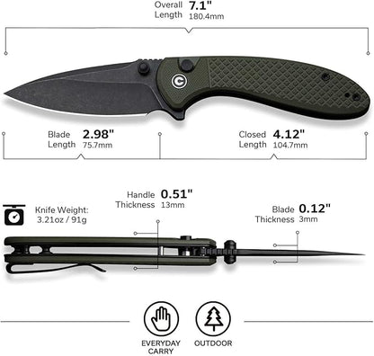 CIVIVI Faeger Pocket Folding Knife for EDC, 2.98" Swedish 14C28N Blade G10 Handle, Reversible Clip for Men Women Outdoor Carry C24031-2 (OD Green)