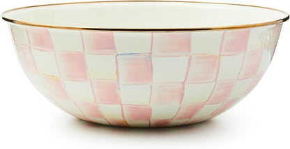 MACKENZIE-CHILDS Enamel Everyday Bowl, Serving Bowl for Entertaining, Extra-Large, Pink-and-White Rosy Check, Set of 1