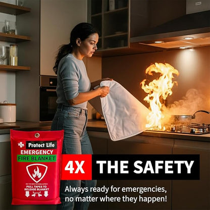 Protect Life Saving Emergency Fire Blankets 2 Pack - 40"x40", Fiberglass Fire Blanket for Home & Kitchen - Fire Suppression or Retardant Tarp - Fire Safety Kit for Car or Camping