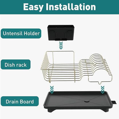 Buruis Dish Drying Rack for Kitchen Countertop, Large Capacity Gold Stainless
