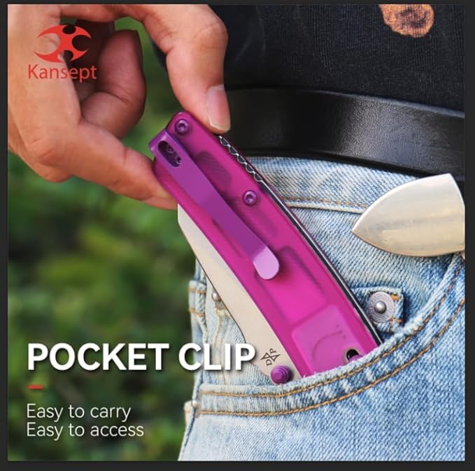 KANSEPT Main Street Pocket Folding Knife, 3.36''Stonewashed 154CM Sharp Blade, Purple Acrylic Handle with Axis Lock and Thumb Stud, Perfect Clip for Camping Hiking Fishing Gift Everyday Carry T1015v10