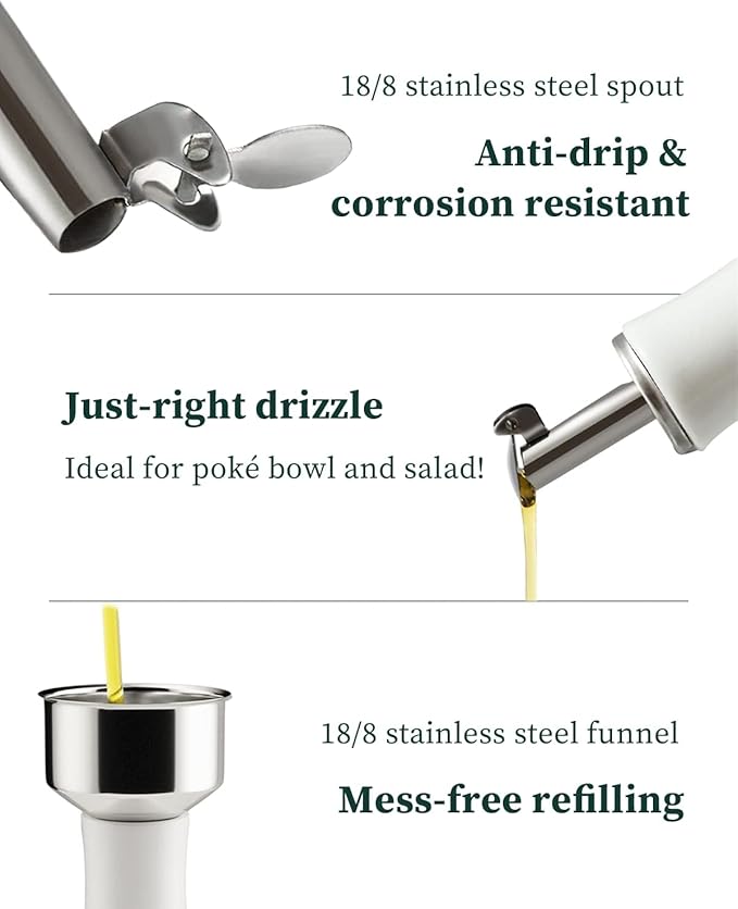 HOMBENE Ceramic Oil & Vinegar Dispenser Set, 12 oz/350ml, 2 Pack, Dripless Spout