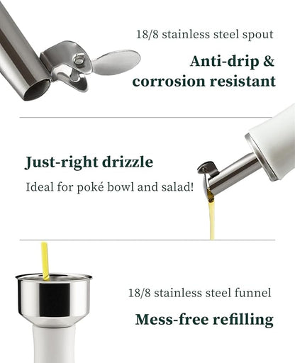 HOMBENE Ceramic Oil & Vinegar Dispenser Set, 12 oz/350ml, 2 Pack, Dripless Spout