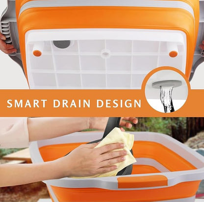 Collapsible BBQ Prep Tubs with Lids, Grill Cutting Board, Camping Sink with Drainage Hole for Meal Prep, Fruit Wash and Food Storage, Marinating Container,16L Orange Tub 20"