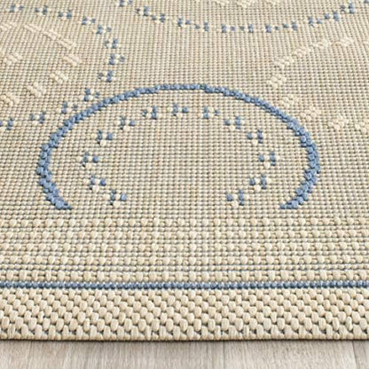 SAFAVIEH Washable Rug Outdoor Courtyard Collection - 2' x 3'7", Natural & Blue, Non-Shedding & Easy Cleaning, Ideal for Patio, Front Door, Entryway, Doormat (CY1906-3101)