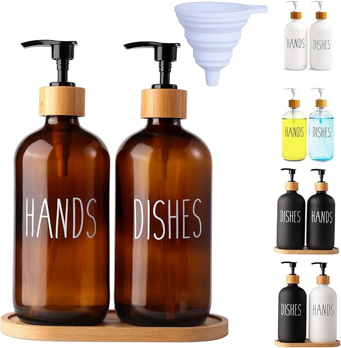 LOOCHICA Amber Glass Soap Dispenser Set