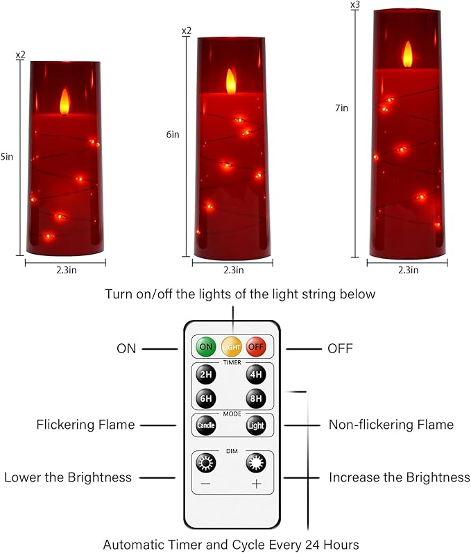 Flameless Candles with Embedded Star String, Battery Operated LED Pillar