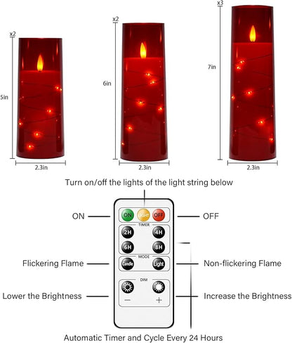 Flameless Candles with Embedded Star String, Battery Operated LED Pillar