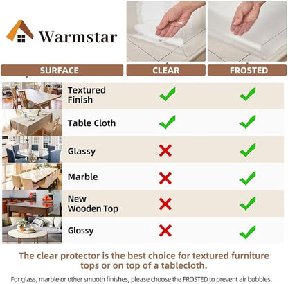 Warmstar Clear Table Cover Protector 40 x 72 Inch,1.5mm Thick Plastic Table Cover Rectangle,PVC Clear Table Protector,Desk Protector Mat for Kitchen, Dresser, Writing Desk，Dining Room Table