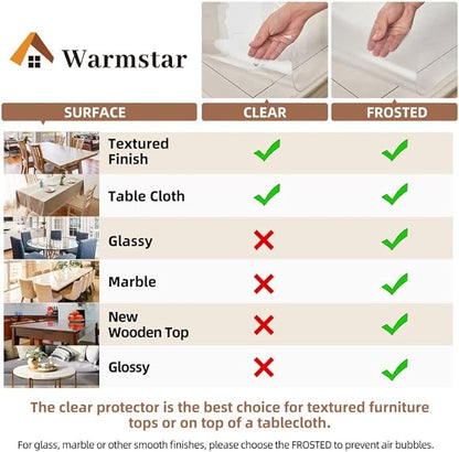 Warmstar Clear Table Cover Protector 36 x 96 Inch,1.5mm Thick Plastic Table Cover Rectangle,PVC Clear Table Protector,Desk Protector Mat for Kitchen, Dresser, Writing Desk，Dining Room Table