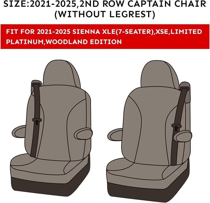 EKR Sienna Seat Covers for 2021-2026 Toyota Sienna XLE,XSE,Limited,Platinum,7 Seats,2nd Row Captain Chairs W/NO Legrest,Waterproof Seat Covers Full Set for Cars -Leather(Black)