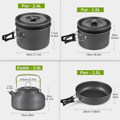 Lixada 33PCS Camping Cookware Kit Cookware Mess Kit Outdoor Cooking Utensils Kit with Tableware Collapsible Bowl Pan for Family Hiking Travel Picnic Fork