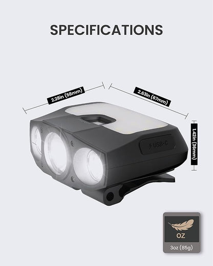 Claymore Capon 200H (Black) - LED Rechargeable Clip-On Cap Headlamp, Lightweight Hat Light for Camping, Running, Hiking, Emergency & Industrial Use, Waterproof, USB-C, 55 Hours of Battery Life.