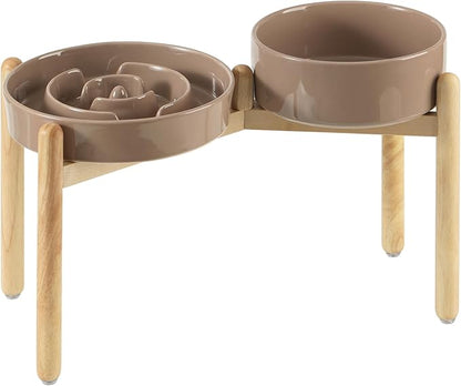 3.2 Cup Ceramic Raised Slow Feeder Dog Bowl Set, Elevated 8.2inch Bowl and