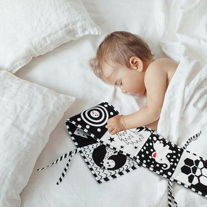 Cawgug Black and White High Contrast Baby Toys for Newborn Brain Development Tummy Time Soft Book Babies 0-3 6-12 Months Montessori Learning Activities Infant and Sensory Visual Stimulation Toys