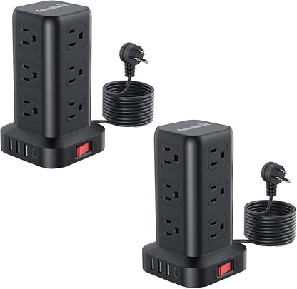 2 Pcs Power Strips with Surge Protection, 6.5 FT Extension Cord with Multiple