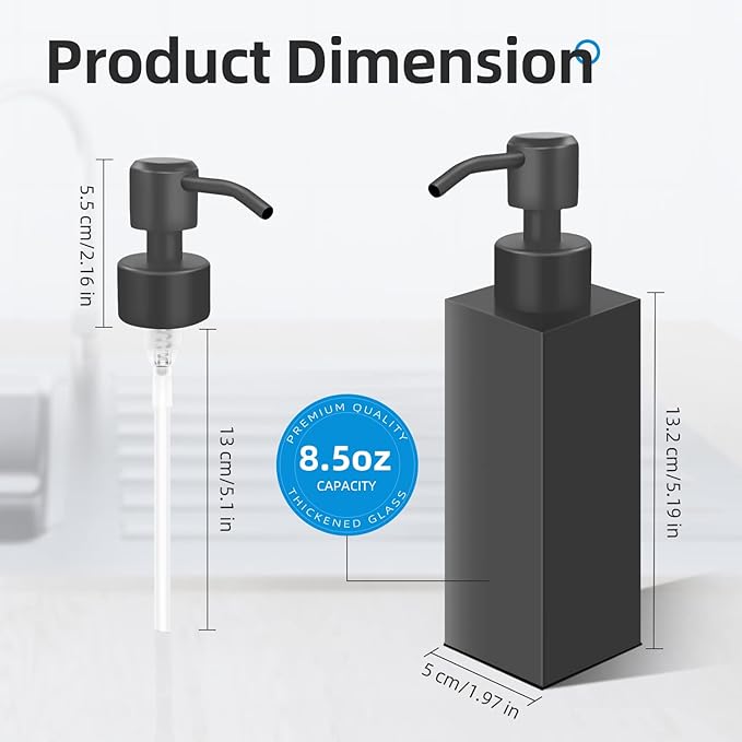Black Soap Dispenser, Matte Black Stainless Steel, Rust-Proof Liquid Hand Dish