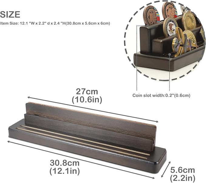 Military Challenge Coins Display Holder Solid Wood,Small Challenge Coin Stand Holds 15-18 Coins,4 Row Army Coin Display Rack for Desk,Challenge Coin Display Case (Coins Not Included)