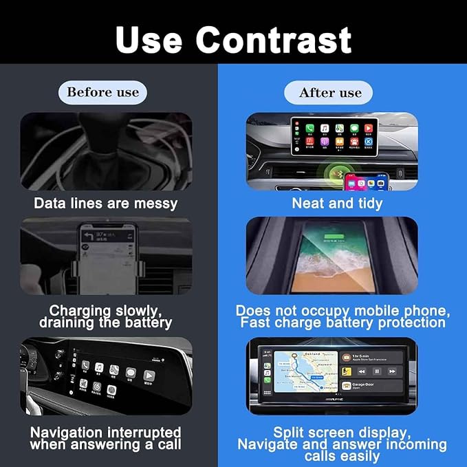 Wireless Carplay Adapter for Toyota fortuner 2019 2021, 2-in-1 Car Play Adapter Dongle Plug and Play Android Auto Fast Connection Convert Wired to Wireless,A/Black