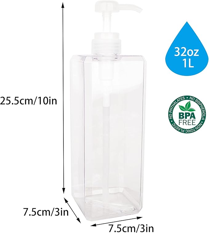 Pump Bottle, Refillable Plastic Empty Lotion Soap Dispenser Liquid Container