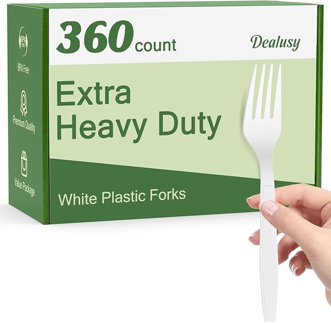 360 Count Extra Heavy Duty White Plastic Forks Disposable, BPA-Free, Heat Resistant, Solid and Durable Disposable Forks Bulk, Premium Plastic Forks heavy duty for Party Supply