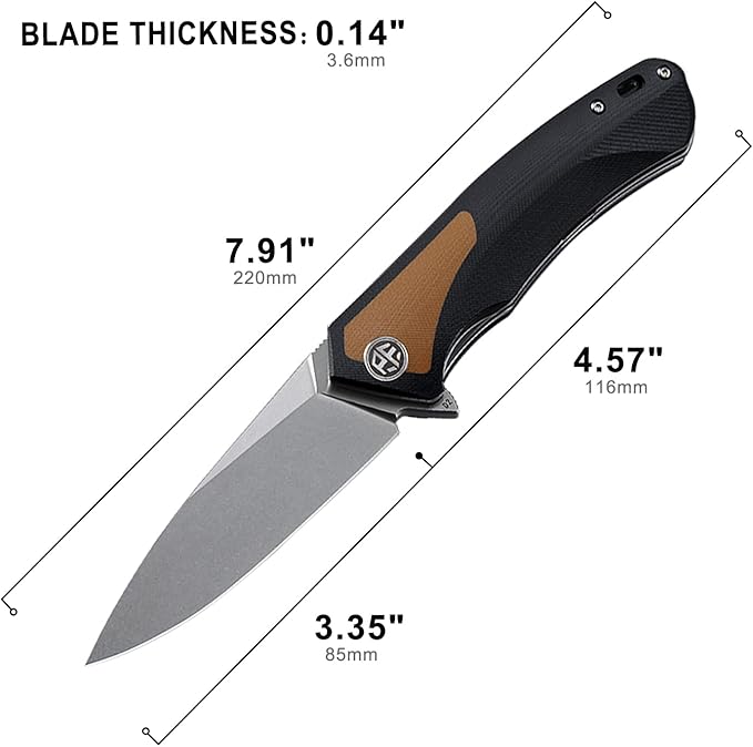 Petrified fish PF838 D2 steel folding knife outdoor tactical pocket knives G10 handle camping hunting Cutter EDC tool (Brown, Stonewash)