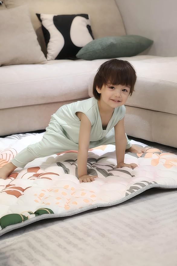 Baby Play Mat 50x50 Inch, Thickened Soft Floor Mat for Playpen, Machine Washable Foam Crawling Mat with Non-Slip Bottom for Babies and Toddlers, Foldable Padded Playmat