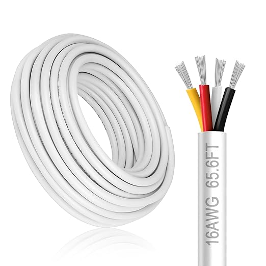 16 Gauge 4 Conductor Electrical Wire, 65.6FT White Stranded Low Voltage 16/4