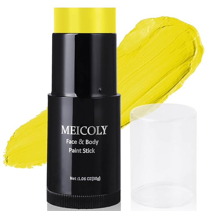 MEICOLY Yellow Face Body Paint Stick,Yellow Face Paint for Halloween Lion Tiger Cosplay Makeup,Professional SFX Makeup Face Painting for Adults and Kids,Waterproof Eye Black Stick