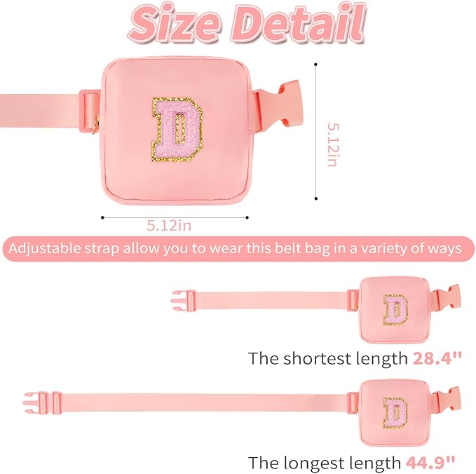 Mini Belt Bag Fanny Pack with Initials Letter Patch Small Crossbody Bags Cute Stuff Birthday Gifts for Teenager Girls Trendy Stuff for Teens - Initial D,Peach