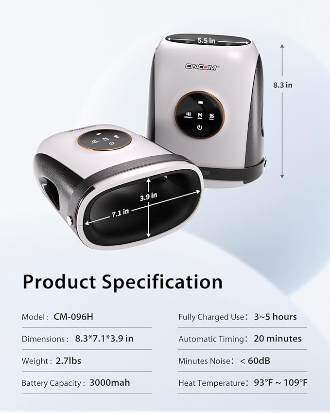 CINCOM Hand Massager with Heat and Compression, Finger and Palm Massage Machine for Pain Relief, Arthritis and Improved Circulation, Gifts for Women (Crow)