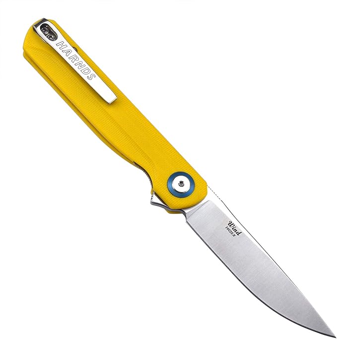 Wind Pocket Knife Flipper Sandvik Steel G10 Handle Folding Knife Ball Bearing with 2-Position Clip for Camping Survival and EDC (Yellow)