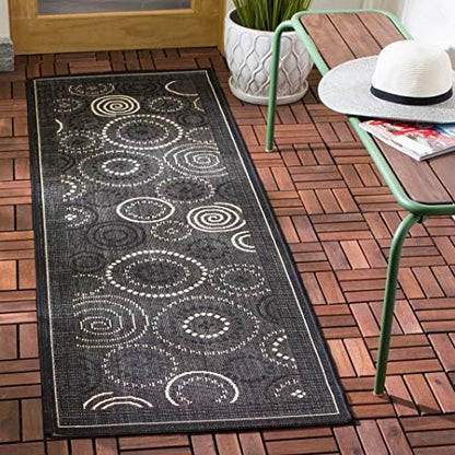 SAFAVIEH Washable Rug Outdoor Courtyard Collection - 2'3" x 12' Runner, Black & Sand, Non-Shedding & Easy Cleaning, Ideal for Patio, Entryway, Mudroom, Hallway, Kitchen (CY1906-3908)