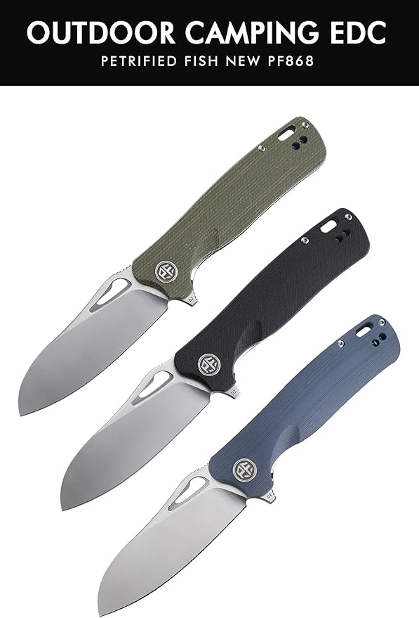 Petrified fish PF868 Bunta,3.35" D2 Satin Blade,146g G10 Handle Flipper Folding knife (Gray G10, Satin)
