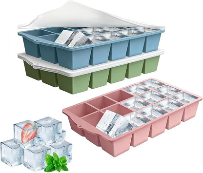 Ice Cube Trays for Freezer, 3 Pack Easy Release Slicone Ice Cube Tray