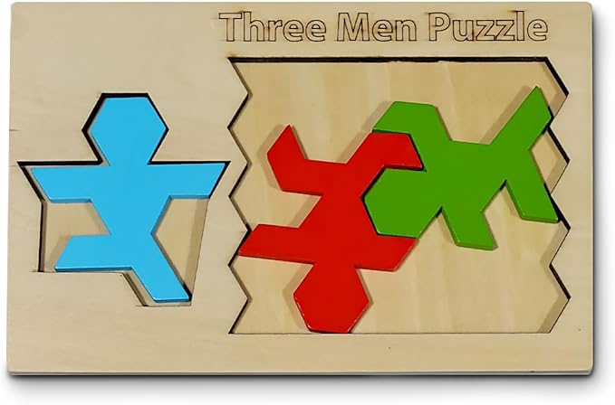 Palmetto Puzzle Works Three Men Puzzle – Wooden Puzzles for Teen' & Adults, Educational Games for Families & Unique Gift Ideas for Classroom Games, Shape and Pattern Brain Teaser Puzzles for Ages 14+