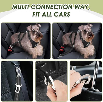 Lukovee Dog Car Harness Seat Belt, Adjustable Mesh Breathable Vest with Elastic Bungee Tether, Soft Padded 2-in-1 Safety Car Harness Seatbelt for Small Medium Large Dogs (Black,XXS)