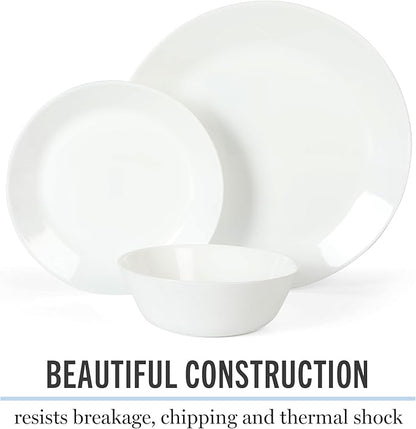 Martha Stewart Opalton 18-Piece Dinnerware Set – Chip and Break Resistant Opal Glass Plates and Bowls, Lightweight White Dinner Set for 6, Microwave and Dishwasher Safe