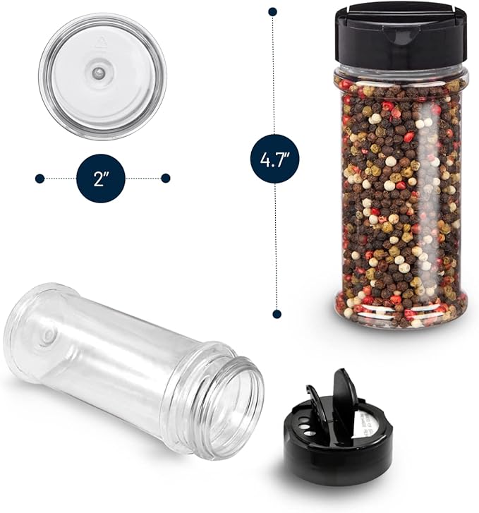 RoyalHouse 12 Pack 5.5 Oz Plastic Spice Jars
