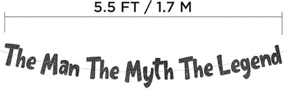 The Man The Myth The Legend Black Glitter Banner – Men’s Birthday, Bachelor Party, Retirement Party Supplies, Gifts and Decorations
