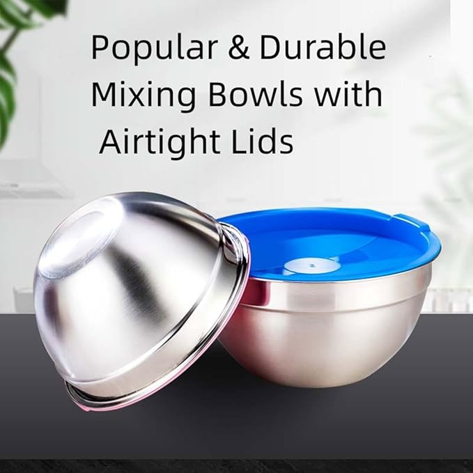 MIKULA Mixing Bowls Set, Large Nesting Bowls 7/6/4.5/3.5/2.5QT, Measuring Cups