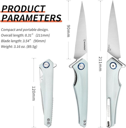 Qingluan Folding Knife with Pocket Clip, D2 Steel Blade 3.54'' and G10 Handle Outdoor Adventure knife EDC Camping Knife (Cyan)