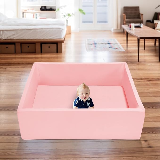 Extra Large Foam Ball Pit for Toddlers Kids Square Soft Ball Pool Ideal Gift Play Toy for Children (Pink)