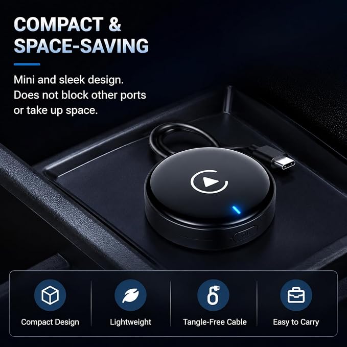 Compact USB Wireless Carplay/Android Auto Adapter for Volkswagen Talagon 2021-2026,Voice Control Plug and Play