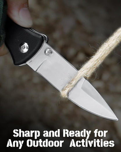 Folding Pocket Knife with Clip, 3" 8Cr13MoV Steel Drop Point Blade with G10 Handle, Liner Lock Pocket Knives for Men Women Outdoor Camping Hunting Hiking Survival Pocketknife