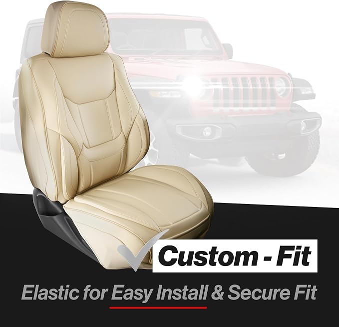 Coverland Custom SUV Car Seat Covers Front Seats for [2025-2026 Jeep Grand Cherokee, 4xe] - Protector Car Seat Cover Water Resistant Leather Memory Form Back Support Cushion [Front-Beige]