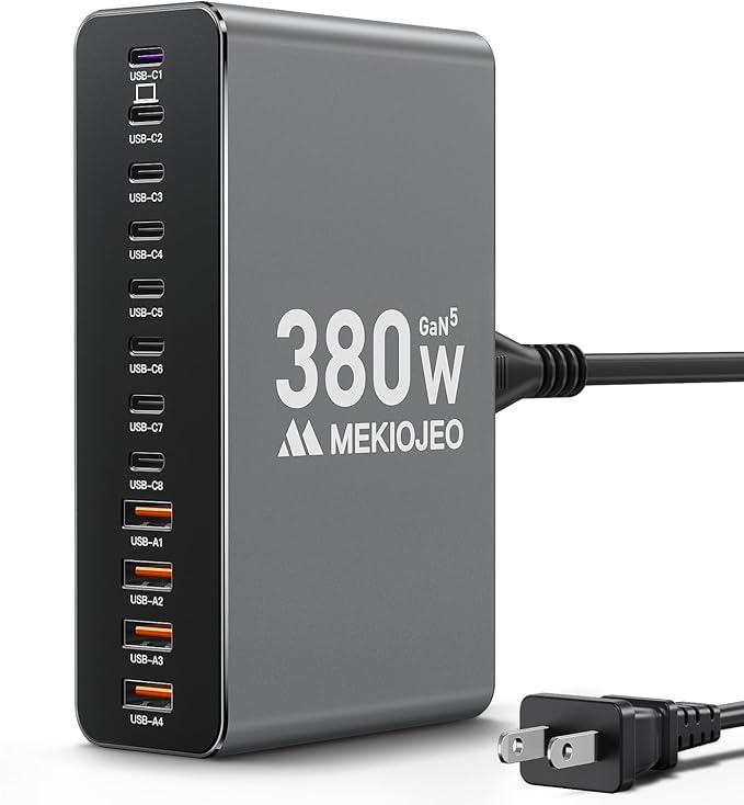 Aluminum Alloy 380W Charging Station Fast USB C Charger Block 12 Ports 65W