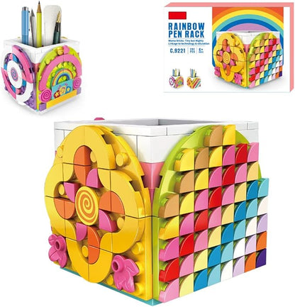 SIENON Dots Rainbow Pencil Holder Building Blocks, DIY Creative Craft Bricks Pen Holder Kit, Fun Construction Jewelry Organizer Box Toys for Kids Birthday Christmas Gift